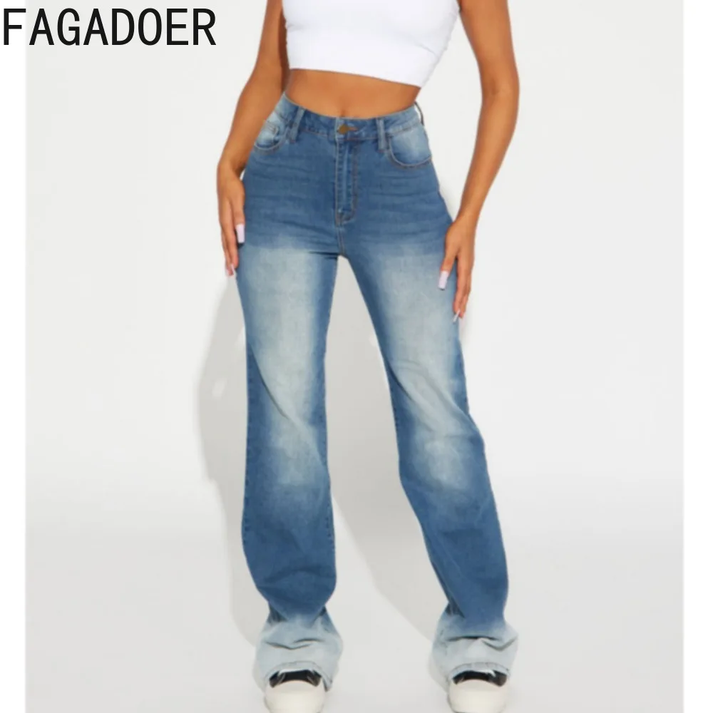 

FAGADOER Autumn Casual Skinny Flared Denim Pants Women High Waist Button Slim Jean Trousers Female Solid Matching Cowboy Bottoms