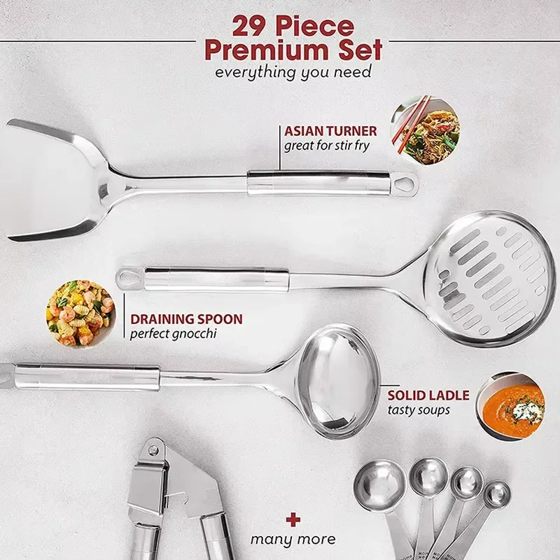 Amz Bestseller 29-piece Kitchenware Stainless Steel Cookware Set Kitchenware and Kitchen Tools