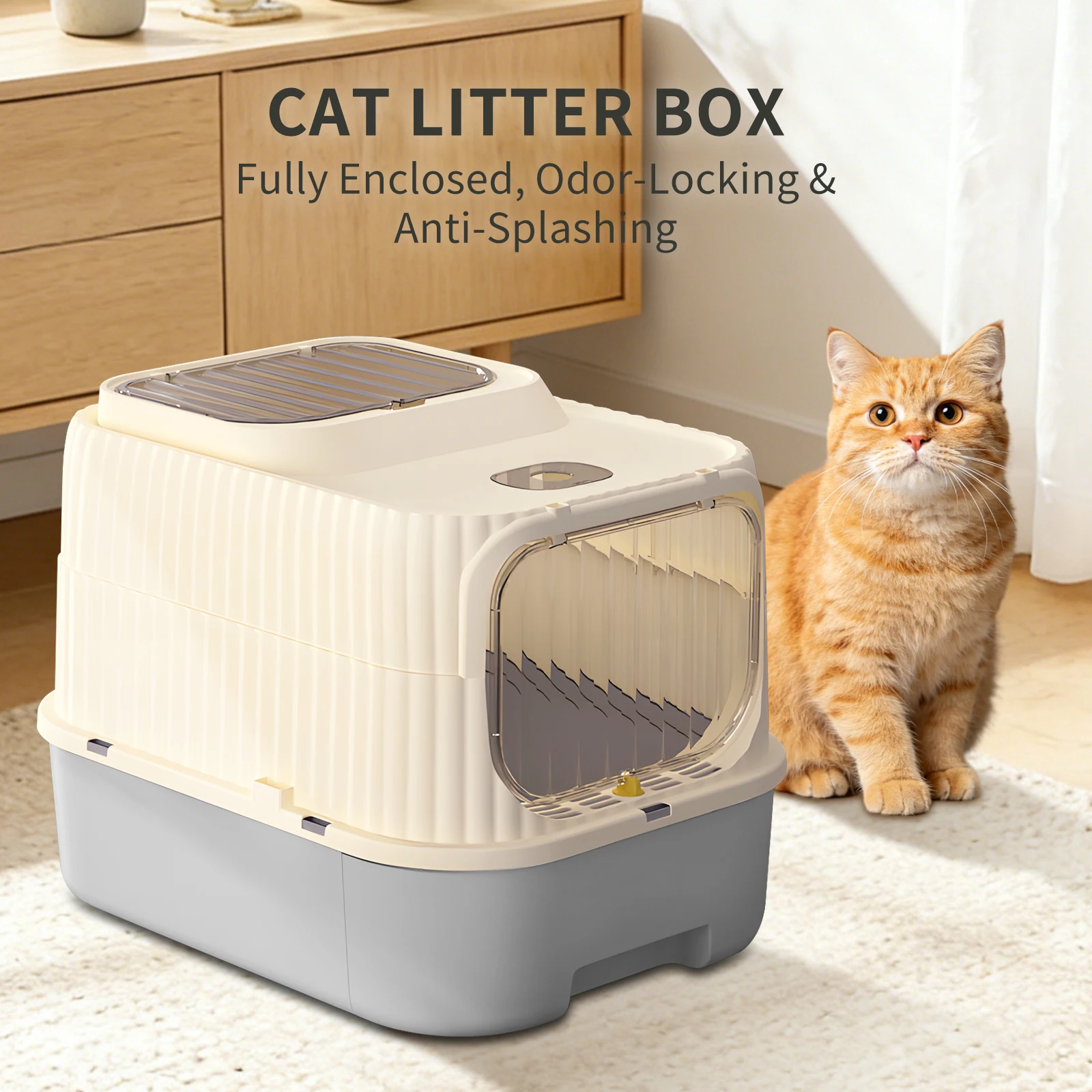 Caja de arena para gatos de diseño totalmente cerrado, con doble salida y sistema de filtrado de arena, fácil de limpiar y desmontar, ideal para gatos domésticos.