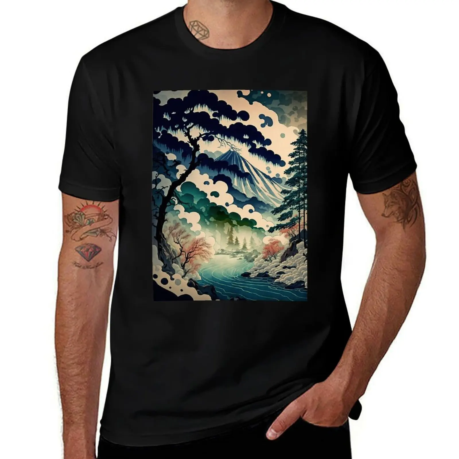 

Ukiyo e style Landscape T-Shirt oversized t shirt anime clothes man t shirt customizeds men graphic t shirts