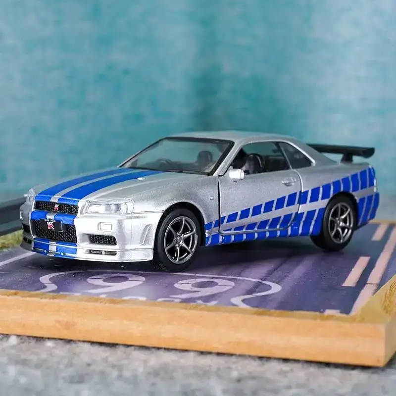 1:36 Nissan GTR R34 Skyline Ares Die Cast and Toy Car Metal Toy Fast and Furious Car Model Collectible Ornament