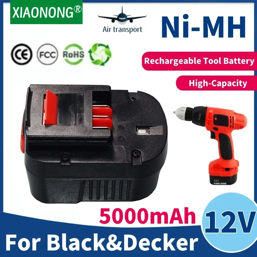 Replacement For Black&Decker 12V Ni-MH Drill Tools Battery A12 A12EX FSB12 FS120B A1712 HP HP12 5000mAh Rechargeable Battery