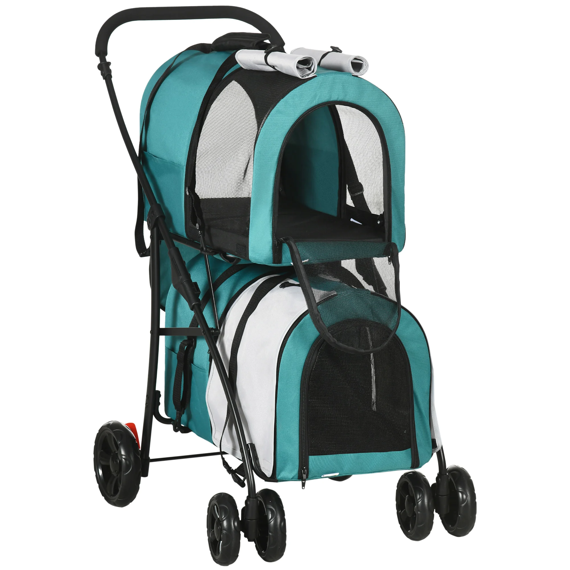 PawHut double folding dog stroller with 2 carriers 66x50x98 cm