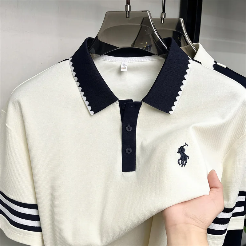 Herren-Poloshirt Neuer Sommer-Baumwoll-Freizeit-Kurzarm-T-Shirt Luxuriöses Besticktes Revers-Oberteil im Herren-Stil – Detail 12