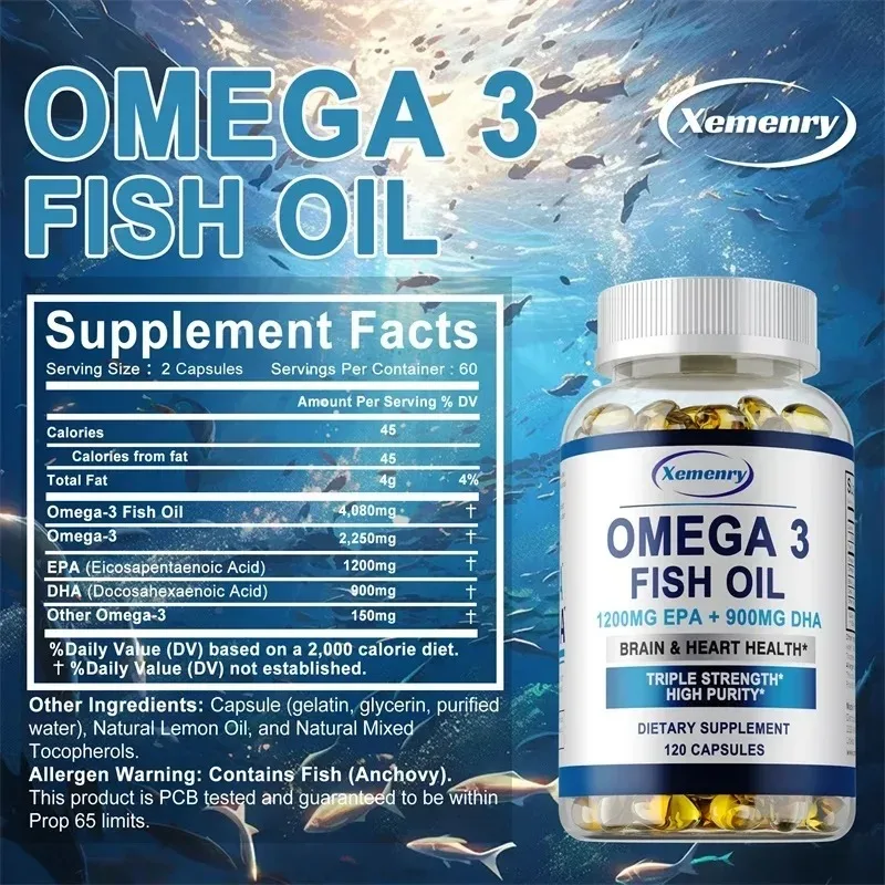 Omega 3 Fish Oil Capsules - Maintain Heart and Joint Health, Helps Brain Development, Support Nervous System, Improve Immunity