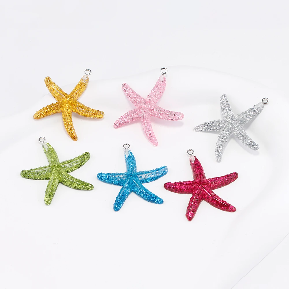 10pcs Glitter Sea Starfishs Resin Charms Pendants for Necklace Keychains Earrings Jewelry Making Diy Handmde Accessories