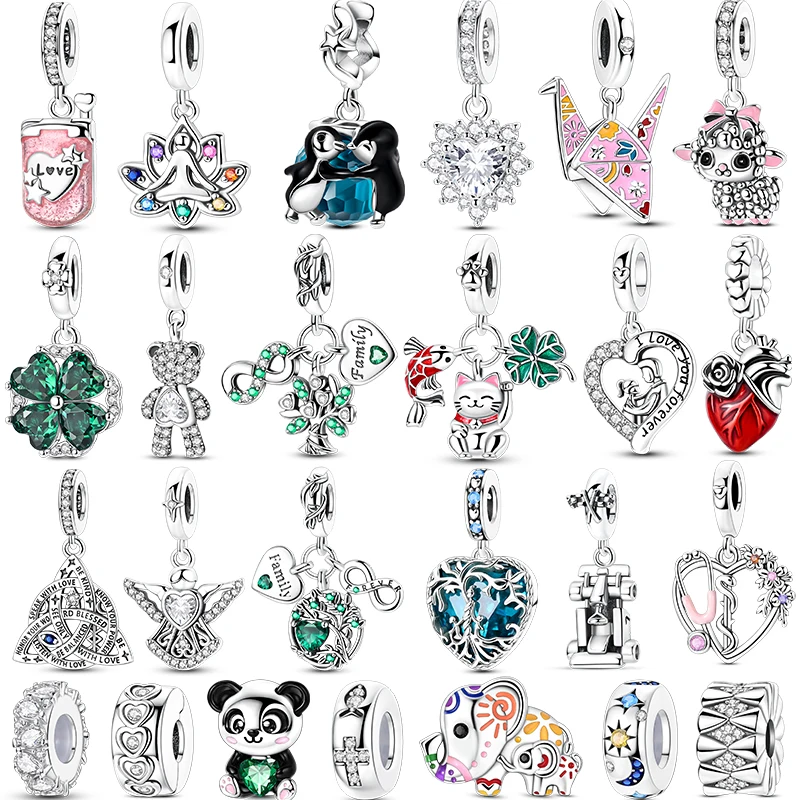 

Hot Sale 925 Sterling Silver Charms Beads Pendant Penguin Heart Cat Fit Original Bracelet Making For Women Diy Jewelry Gift