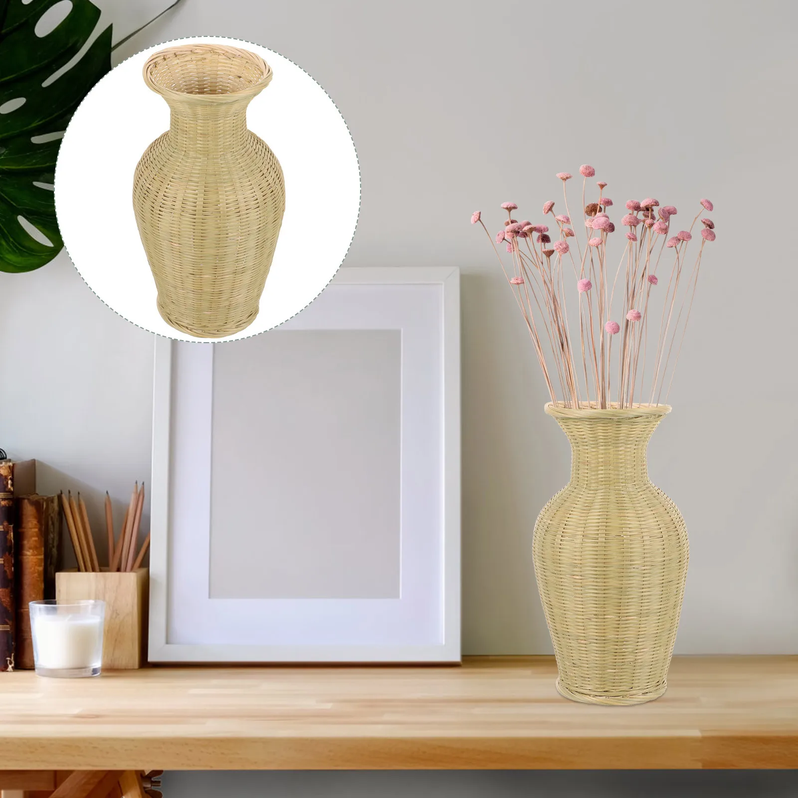 

Stylish Bamboo Woven Vase Exquisite Handcrafted Flower Basket Stable Base Indoor Scene Layout Decor Vases for Room Decorations