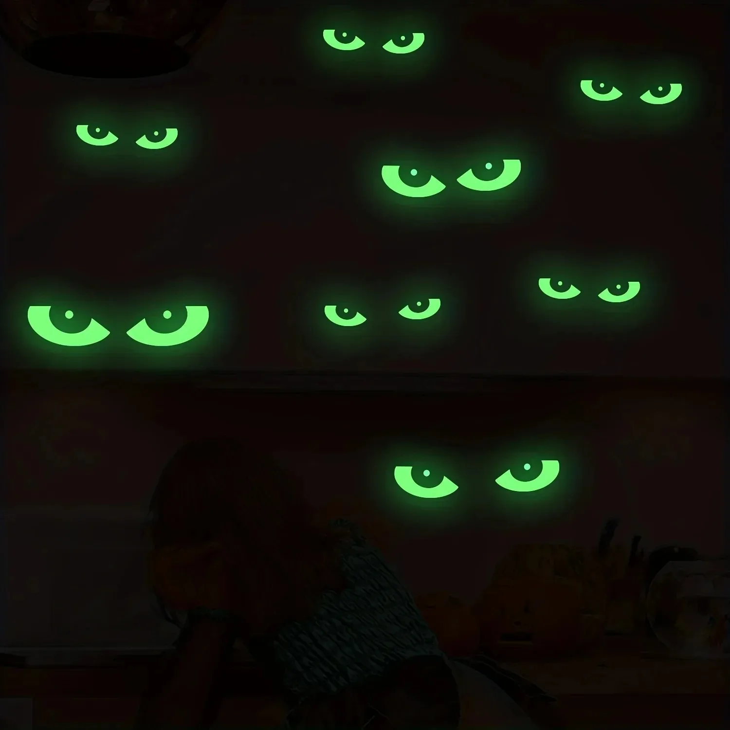 8 Paar im Dunkeln leuchtende Halloween-Augen, abnehmbare fluoreszierende Fensteraufkleber, Halloween-Wandaufkleber – Detail 1