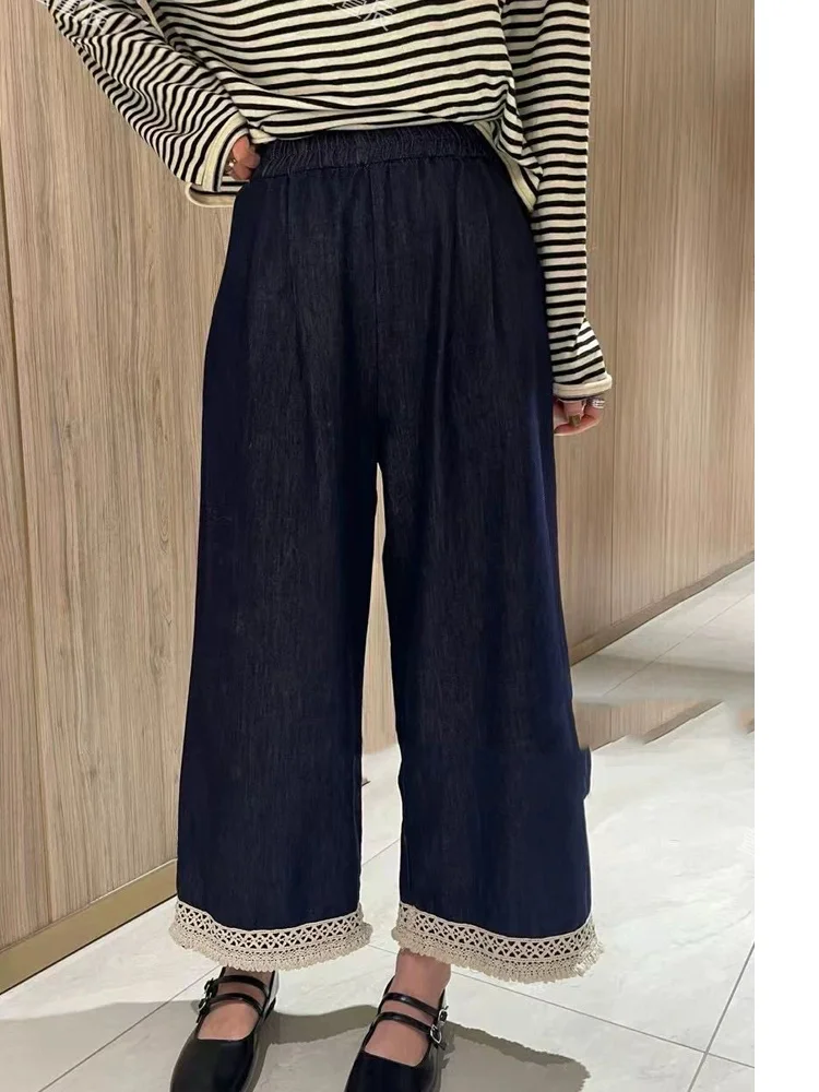 

Джинсы свободного кроя с прямыми штанинами, темный цвет, укороченные (9/10 длины), весенние, тонкие, хлопковые, эластичные, с завышенной талией, повседневные, модные, из денима.