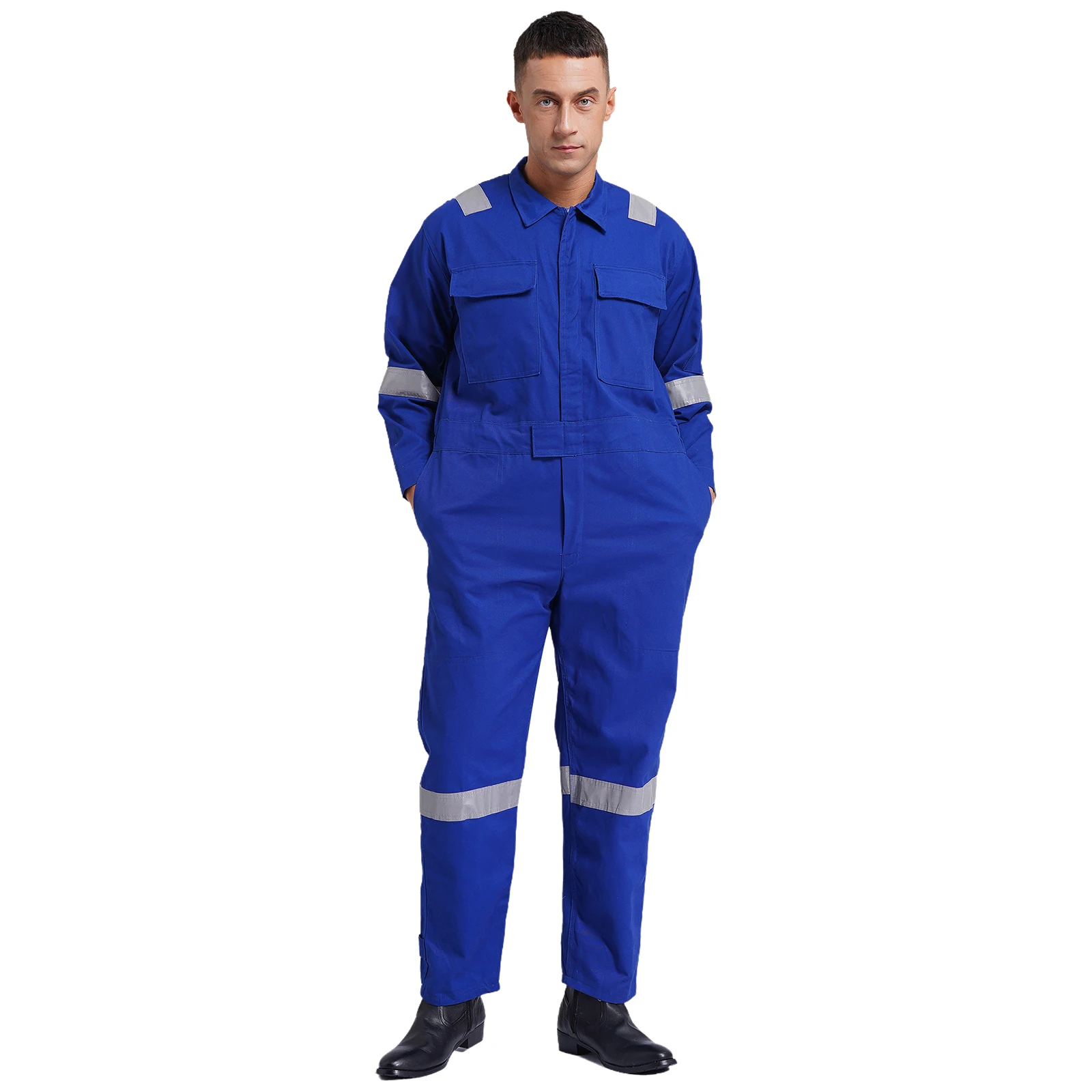 Adult Cotton Food Factory Work Overalls Reflective Strips Multi-pocket Jumpsuit with Pockets Dustproof Dungaree Workshop Uniform