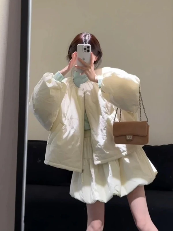 

Korean Sle Unique Loose Cotton Jaet round Ne Women's Faionable Personali Top Spring 2026 Small Size Sli