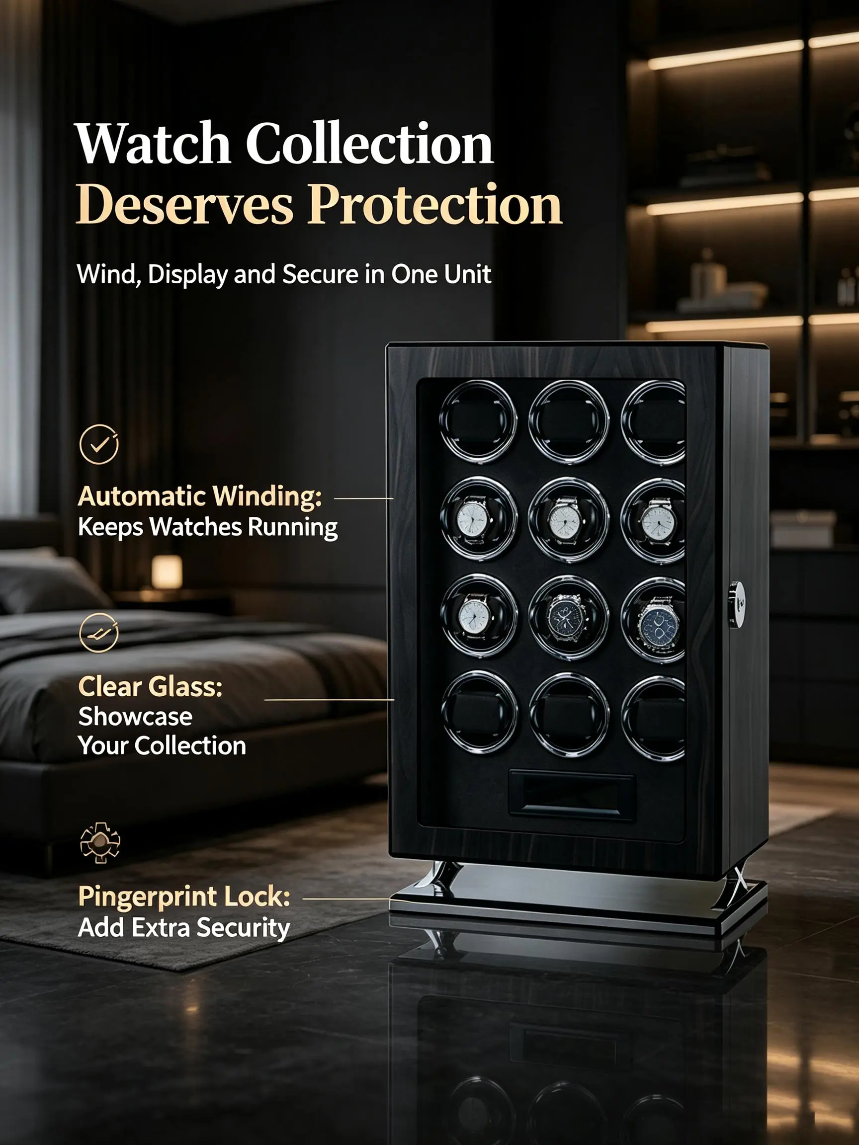 fingerprint lock Luxury Adjustable Touchscreen Mechanical Watch Winder with Case for Home Use Smartwatch Winding Box