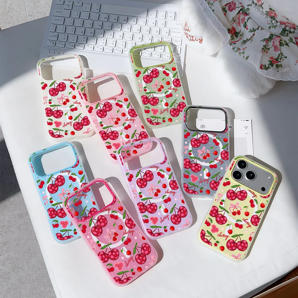 Cherry Disco Luxus Candy Color 2 IN 1 Magsafe Hülle für iPhone 16 15 14 13 17 Pro Max Plus Transparente Matte Weiche Abdeckung