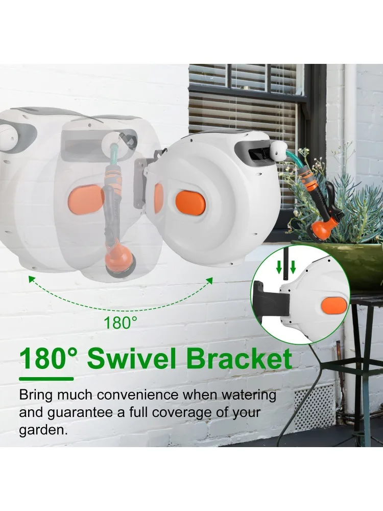 Retractable Garden Hose Reel Wall Mounted Automatic Hose Reel with Any Length Lock