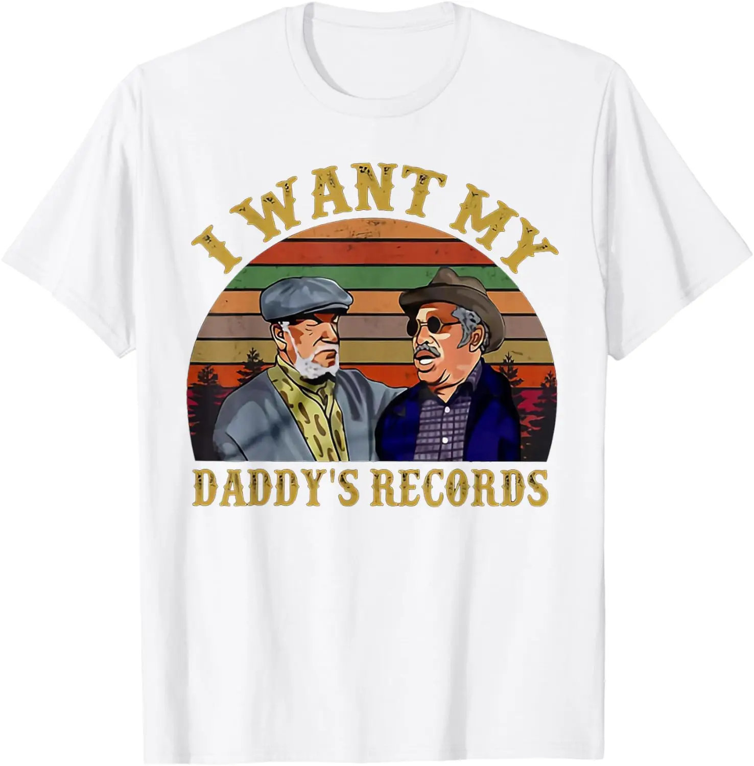 I Want My Daddy's Records Retro Vintage Sunset T-Shirt 100% Cotton Trendy Y2K Short-Sleeve Tee – Soft, Quick-Drying, &