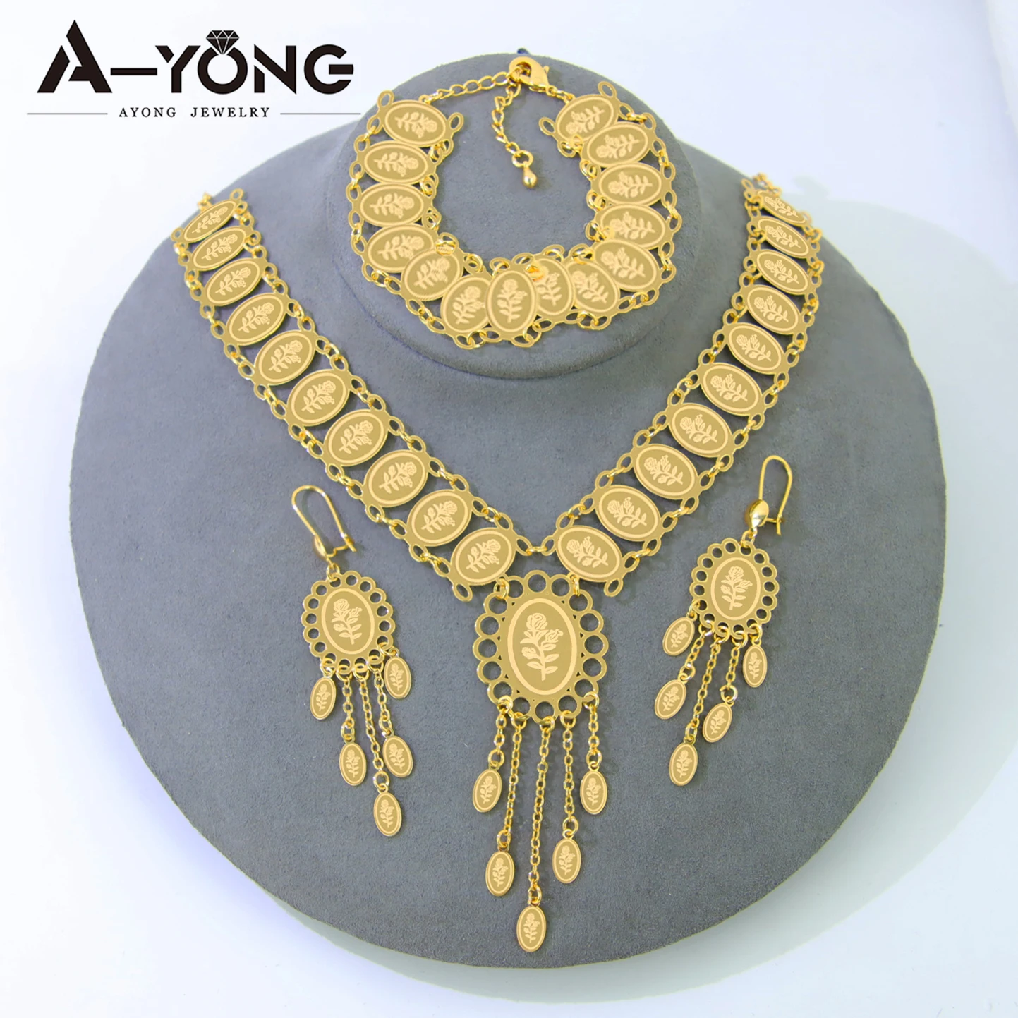 Arabische Hochzeit Gold Schmuckset 21k vergoldet türkische Münzen Anhänger Halskette Dubai Frauen Event Party Vintage Schmuck – Detail 5