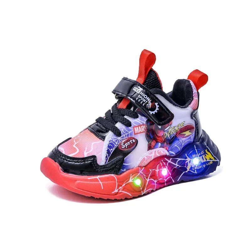 Disney Boys Casual Shoes Led Lights Breathable Children\'s Sports Fashion Cartoon Spiderman Shoes Sneakers Size 21-30