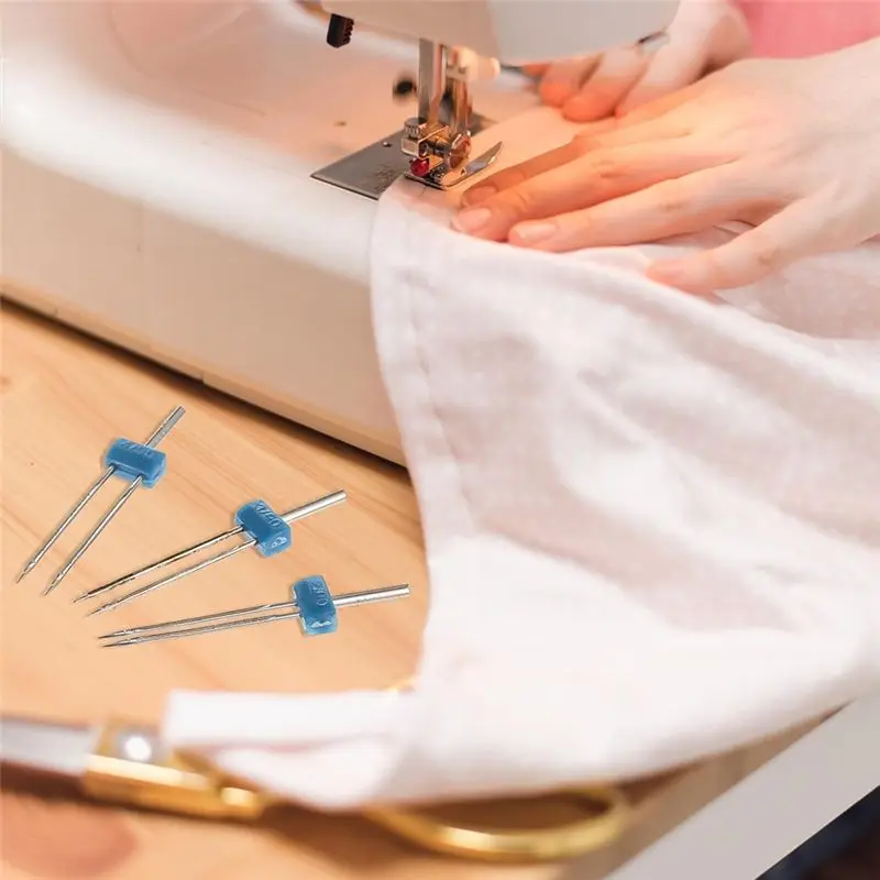 [NEW!A08R】 18Pcs Twin Needles For Sewing Machine, Double Twin Needles With Plastic Box, For Household Sewing Machine Accessories