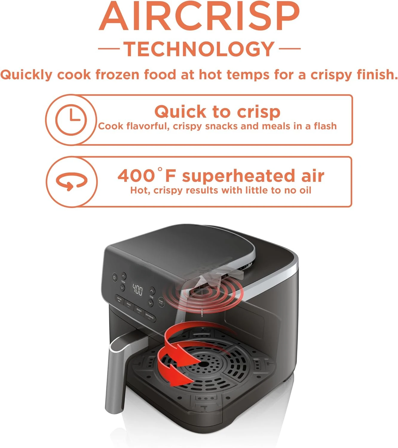 Freidora de aire Pro 4 en 1 con capacidad de 5 QT, freír aire, asar, volver a calentar, deshidratar, tecnología de aire crujiente con 400F para resul caliente y crujiente