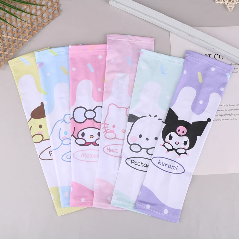 1Pair Cute Sanrio Anime Cinnamoroll Kids Arm Sleeves Sun Protection Cooling UV Protection Sleeves Anti-Slip Ice Silk Arm Covers