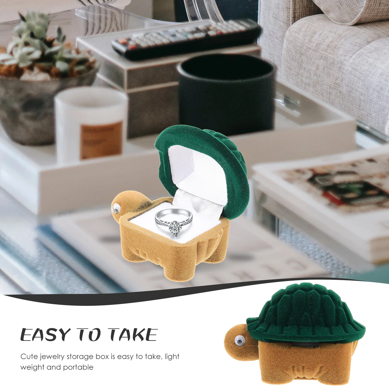 

À Velvet Turtle Jewelry Box Animal Ring Holder Decorate Green Storage Case Travel