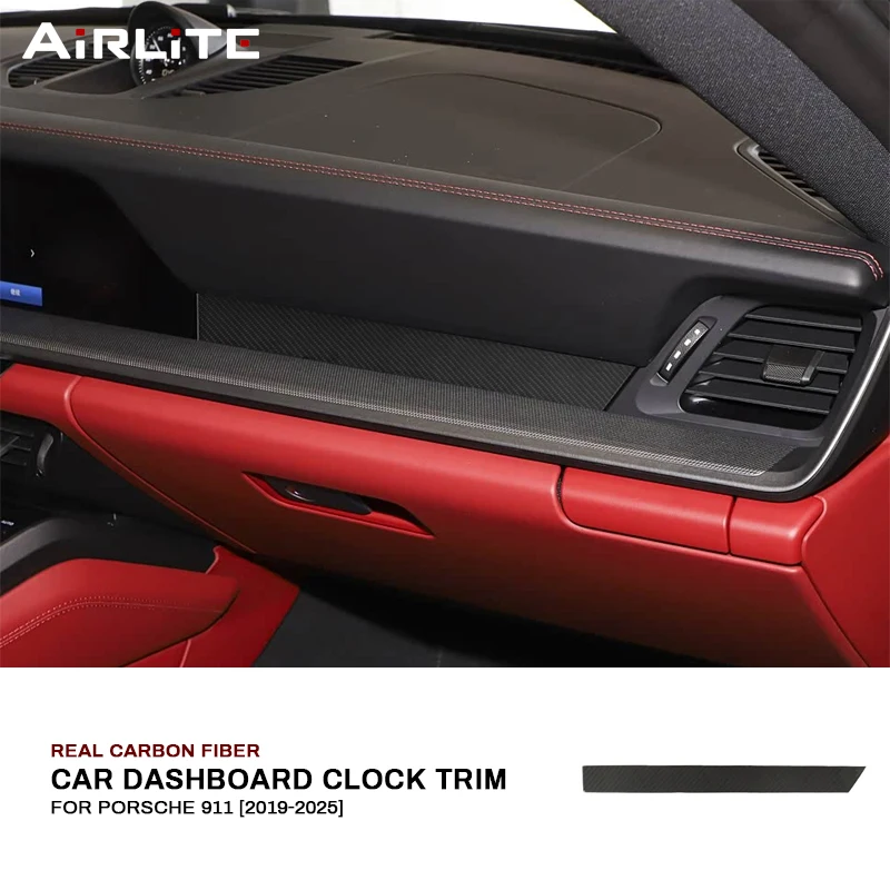 

For Porsche 911 992 2019-2025 Real Dry Carbon Fiber Car Dashboard Co-pilot Decorative Strip Trim Sticker Interior Accessories
