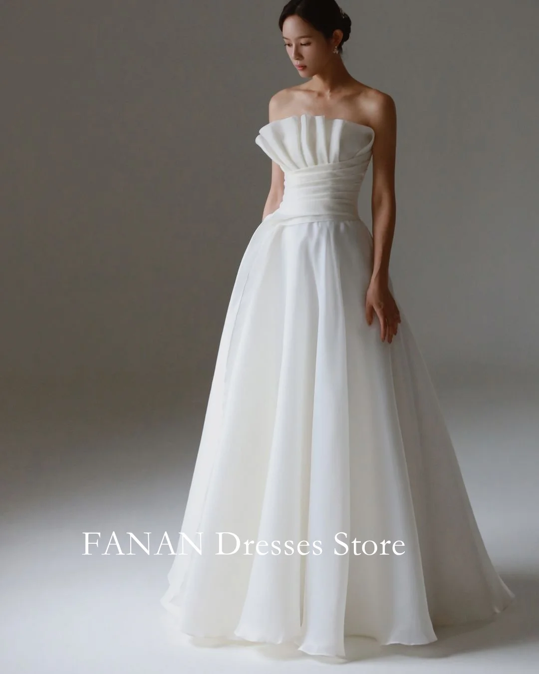 

FANAN Korea Ivory Sleeveless Organza Wedding Dresses 웨딩드레스 Customized Off the Shoulder Princess Corset Bride Gowns Plus Size