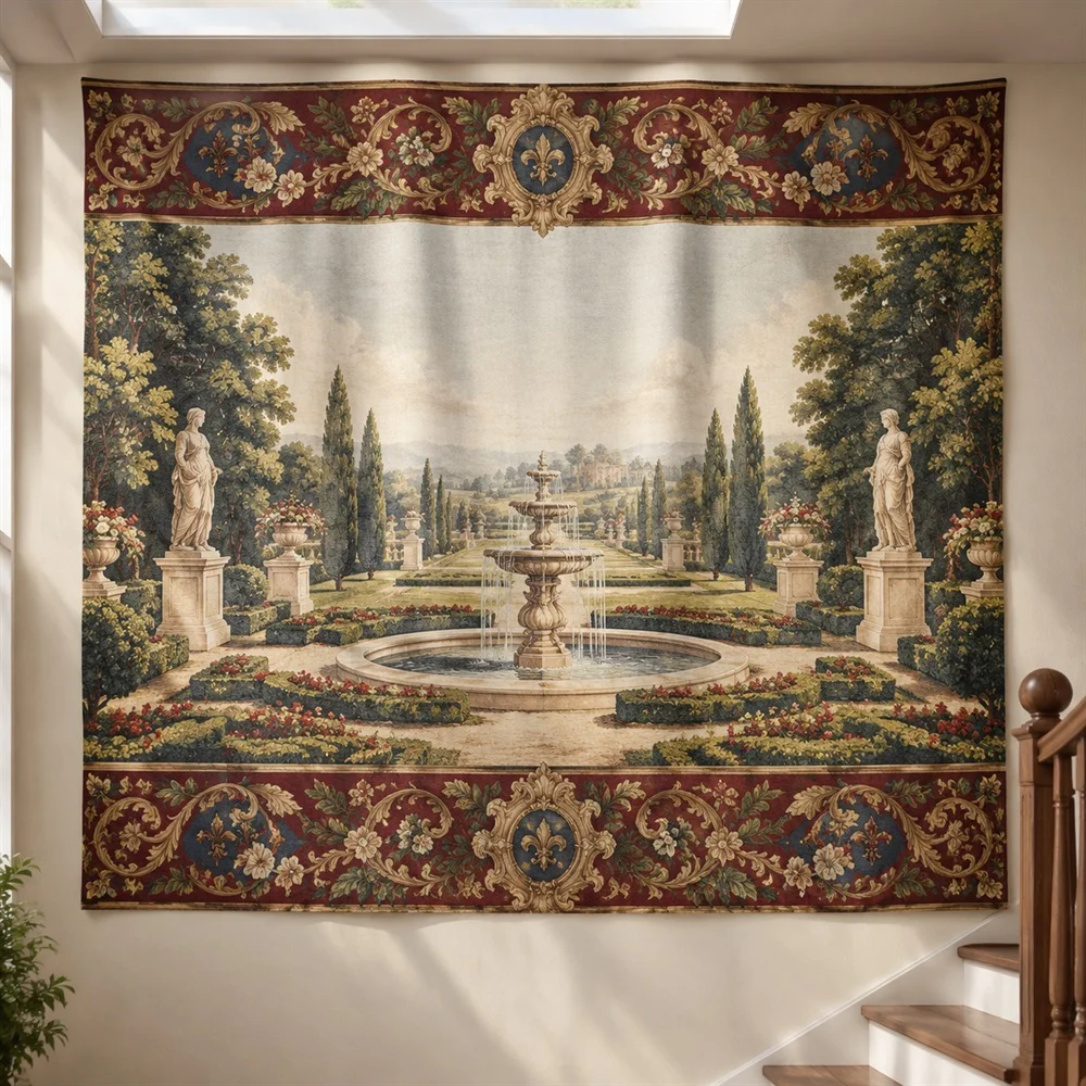 VIKAMA European Hedge Maze Garden Tapestry Wall Hanging, Aesthetic European Room Decor Tapestries for Living Room Bedroom Office