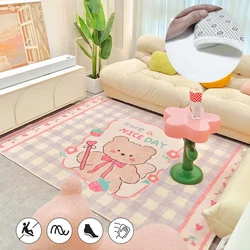 Décoration de chambre de fille de dessin animé mignon lea, tapis de chevet en peluche court pour chambre à coucher, tapis Kawaii rose pour chambre d'enfant, polymère de sol