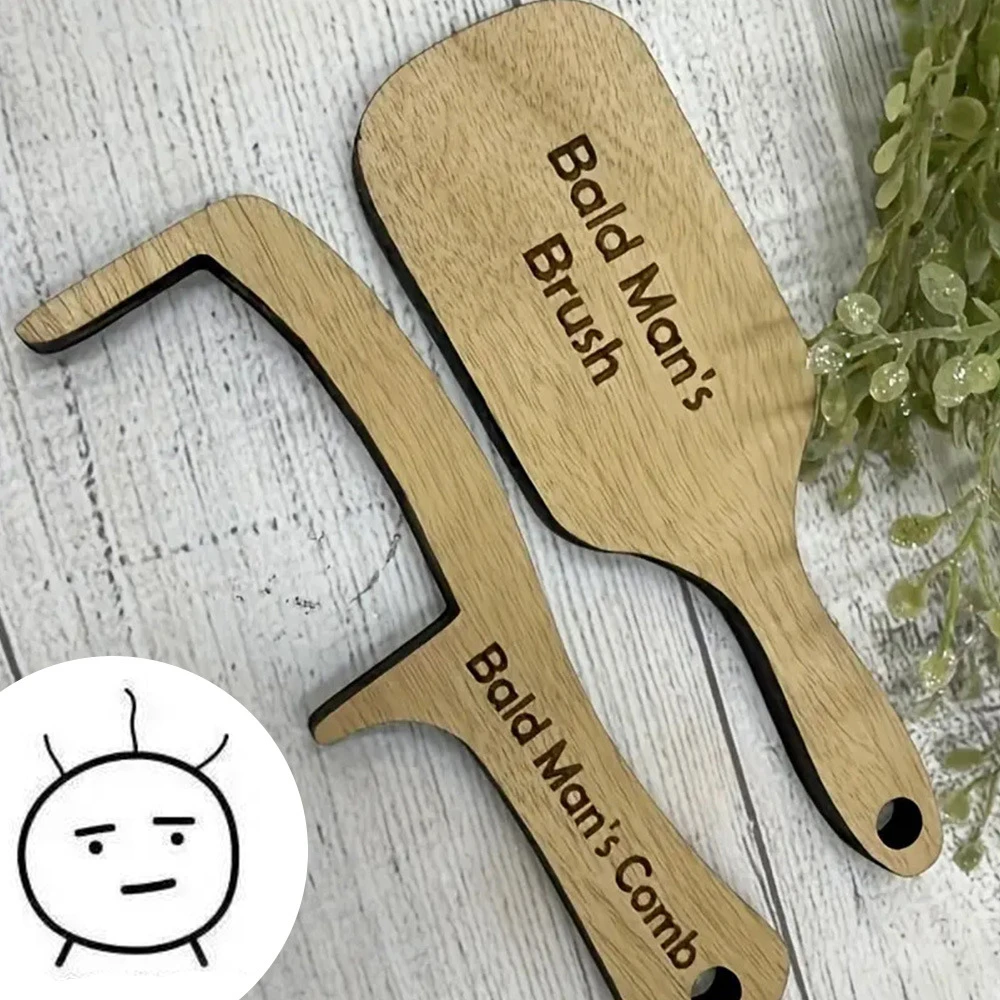 Bald Man Brush Funny Wooden Hairless Toothless Comb Buffer Bold Head Polish Shiner Hair Brush Novelty Fun Gift Adult Baldys