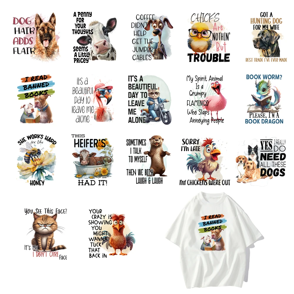 17 types Cartoon Animal Fashion Letters DTF Thermo Sticker Decals Heat Transfer Clothes Clothing Crafts Diy Accessory wholesale