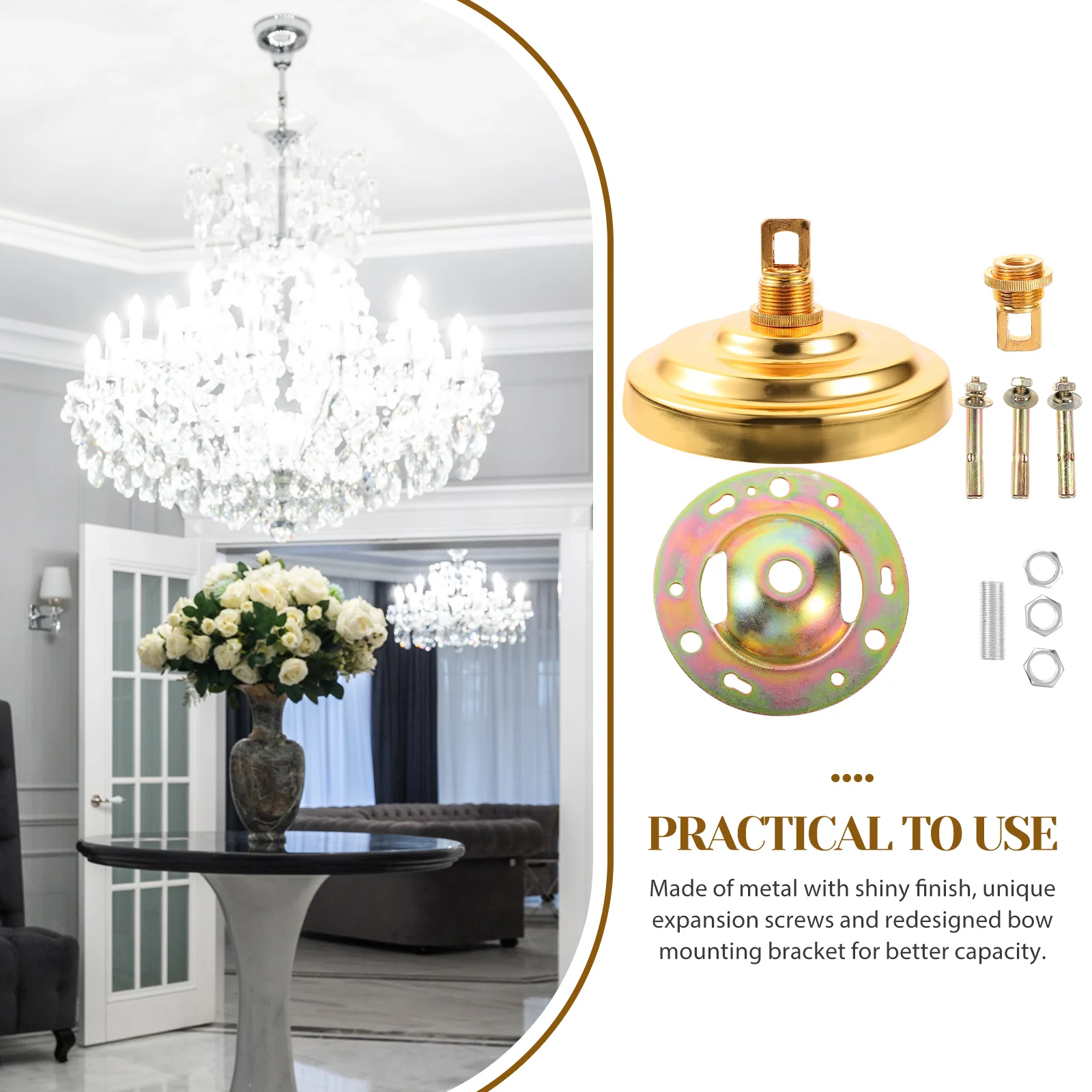 Heavy Duty Metal Ceiling Cover Plate Chandelier Strong Mounting Bracket Shiny Finish Bow Design Retro Decor Hardware Universal