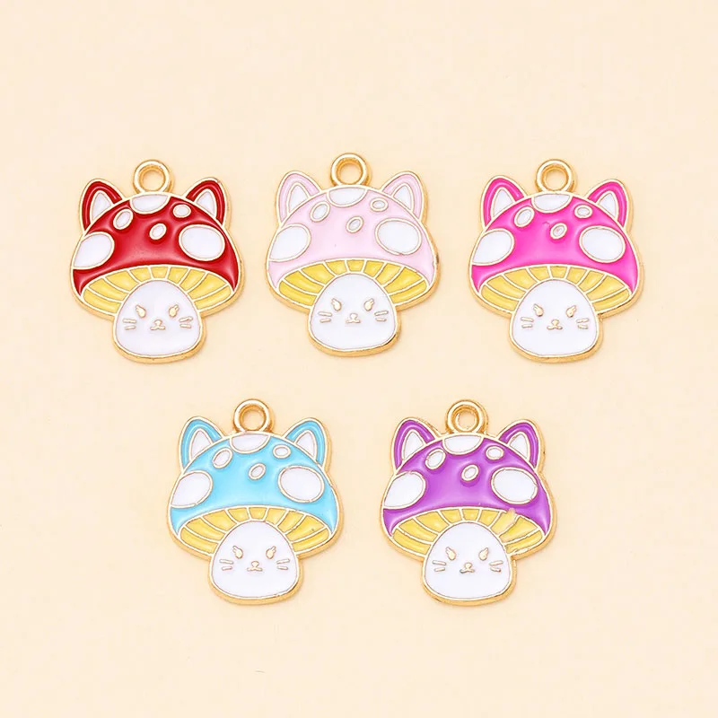 

12Pcs 15*18mm Cute Enamel Cartoon Cat Mushroom Pendants for Earrings Necklace Charms DIY Funny Fashion Jewelry Accessories Craft