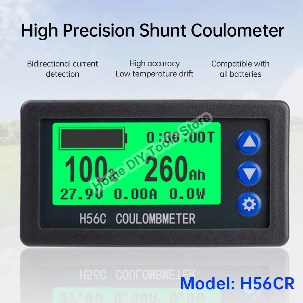 H56CR LCD Digital Hall Coulomb Meter Ammeter Voltmeter DC 10-100V Voltage Current Power Meter Battery Indicator With Diverter