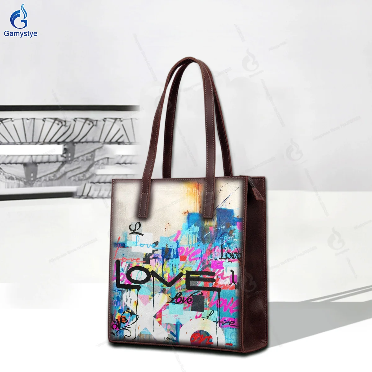 

Hand Draw Colorful Graffiti Love Customize Art Bag Ladies purses and handbags Messenger Clutch Totes Real Cowskin Leather Travel