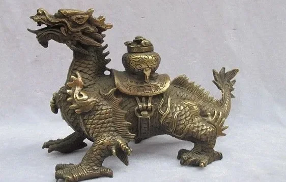 China regius old Bronze copper carve Auspicious Dragon Statue