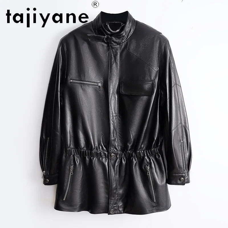 TAJIYANE Genuine Leather Jacket Women Vegetable-Tanned Sheepskin Trench Coat Vintage Jackets Loose Outwear Spring Autumn Jaqueta