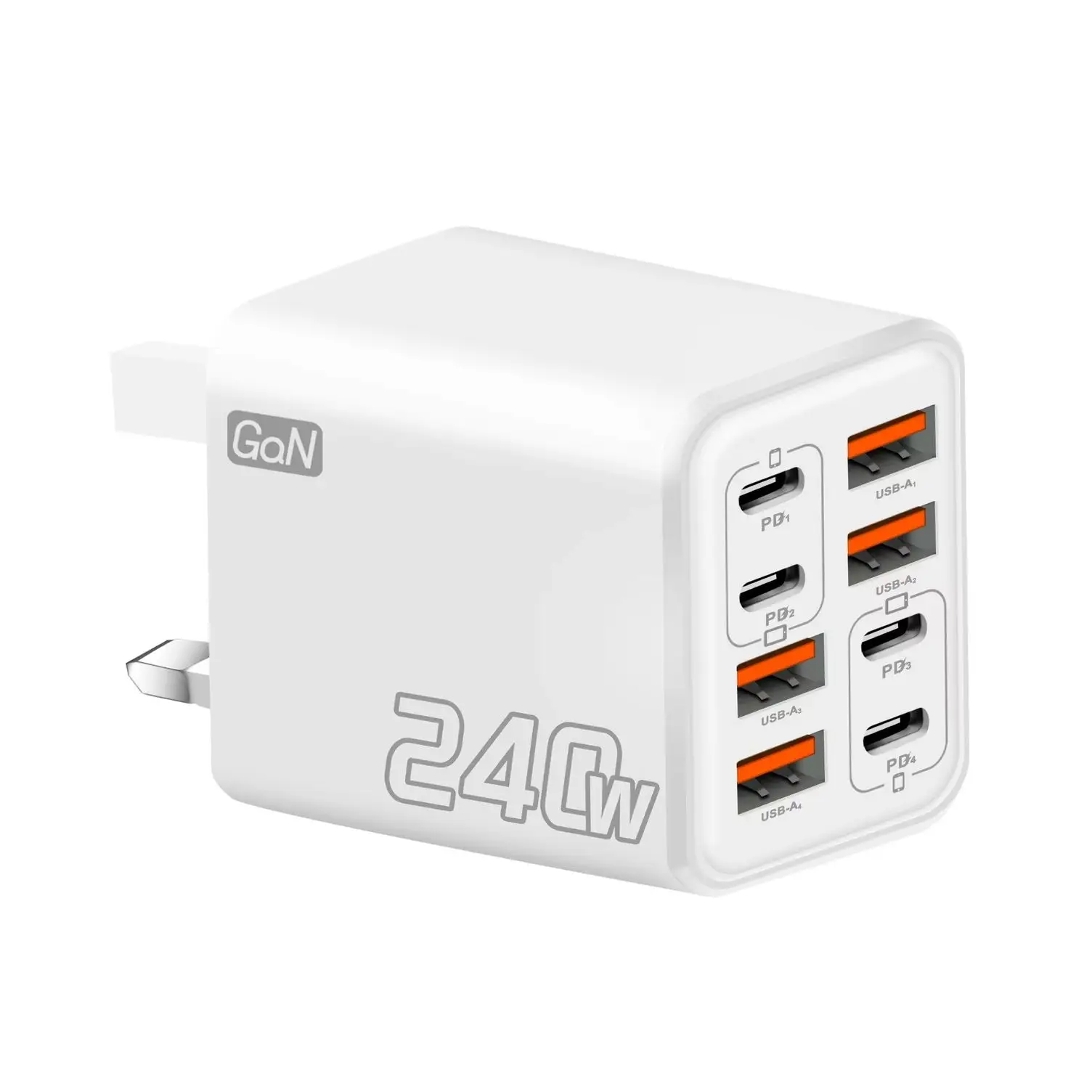 240W Multi-Port Charger UK Plug 8 Ports USB C A Fast Charging Station Desktop Adapter Charge for iPad iPhone Samsung Xiaomi
