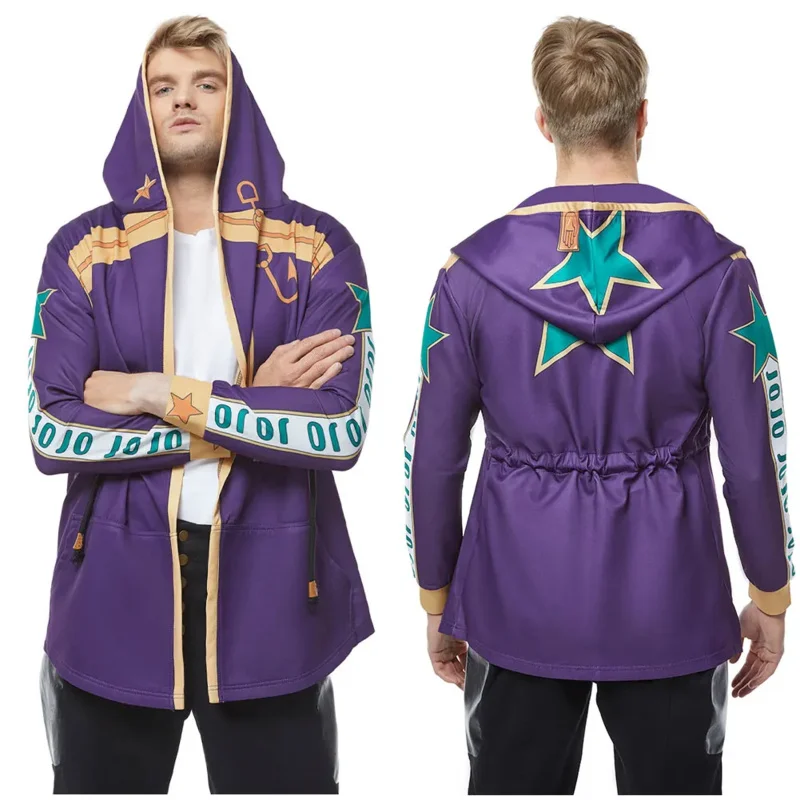 Anime JoJo Stone Ocean Kujo Jotaro Cosplay Hoodie Pullover Jacket Coat Long Drawstring Sweatshirt