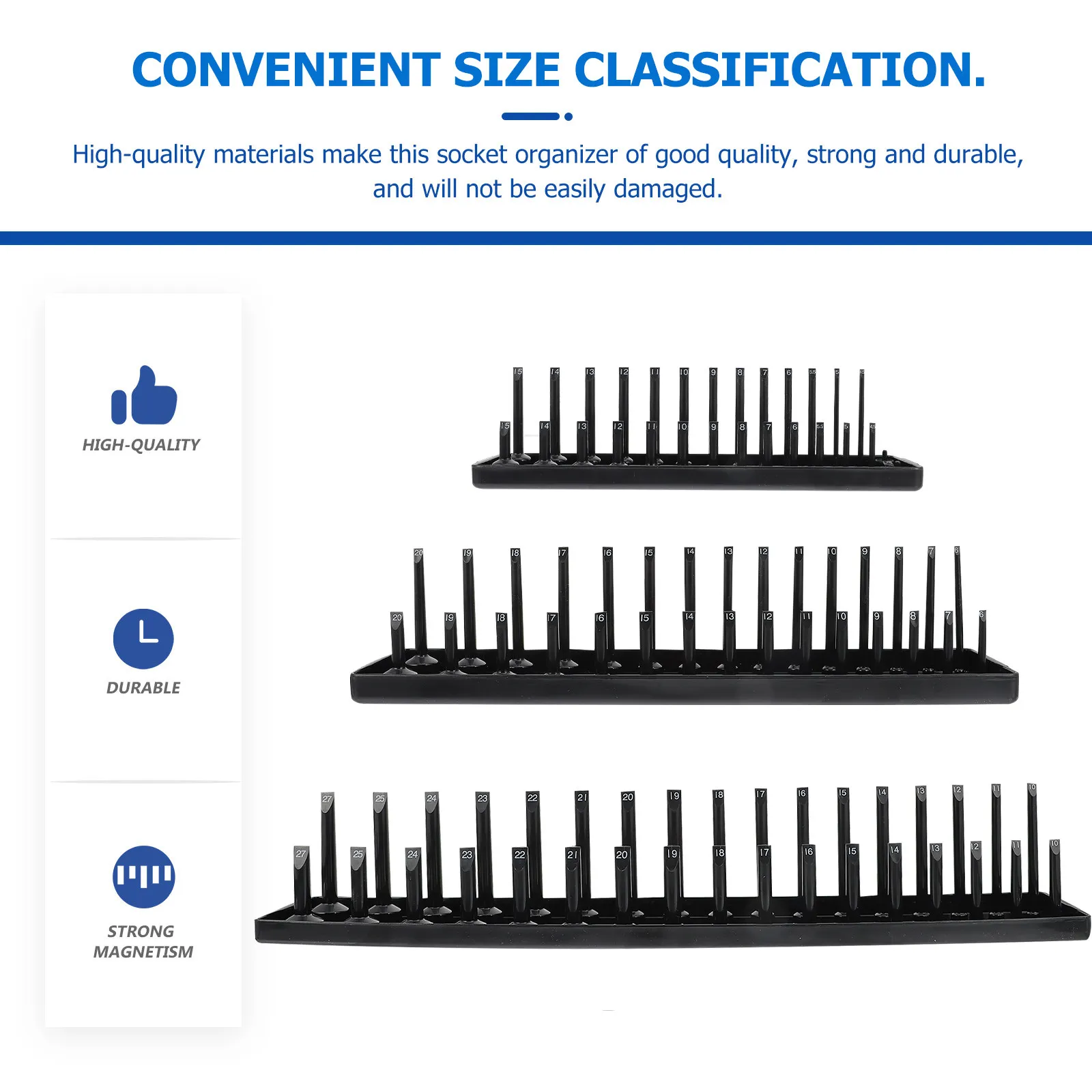 

Набор из 3-х прочных органайзеров для торцевых ключей (метрических и дюймовых) с маркировкой размеров для гаража и мастерской