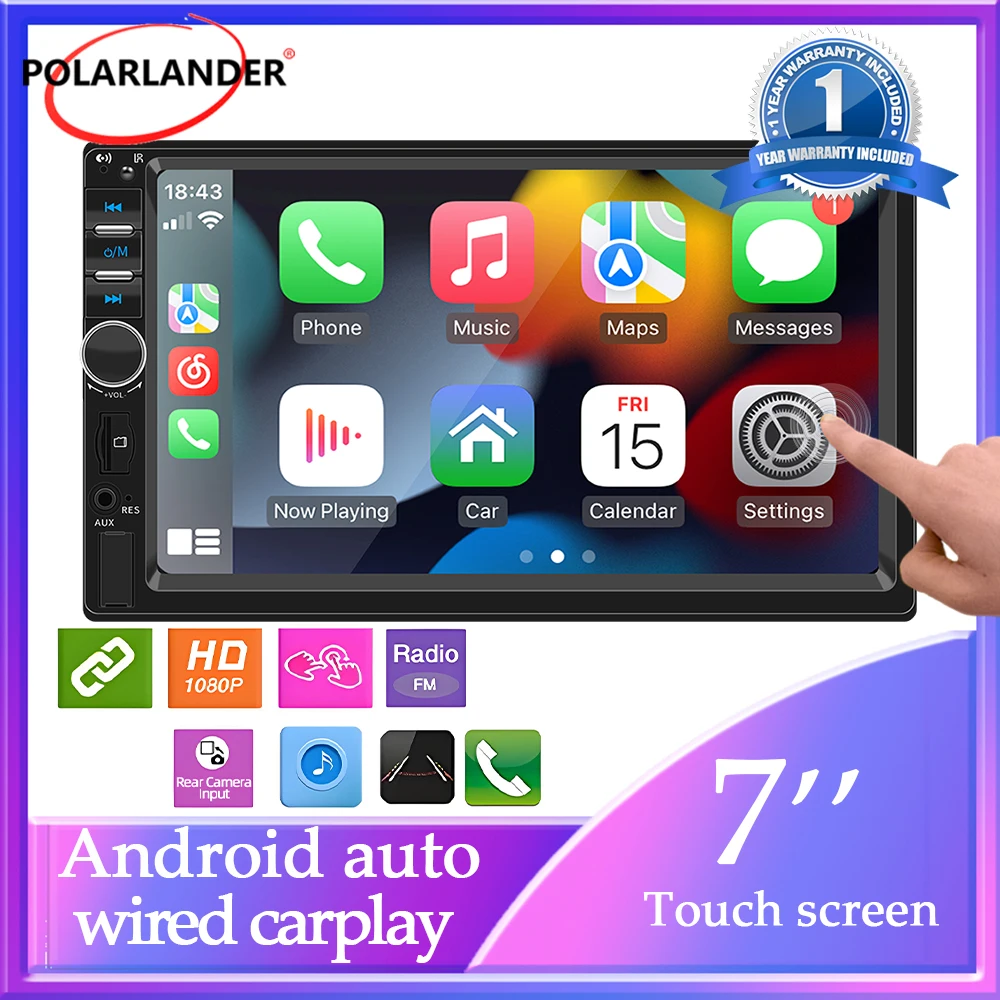 ​Double Din Car Stereo 7 Inch With Apple CarPlay and Android Auto HD Touchscreen Car Radio