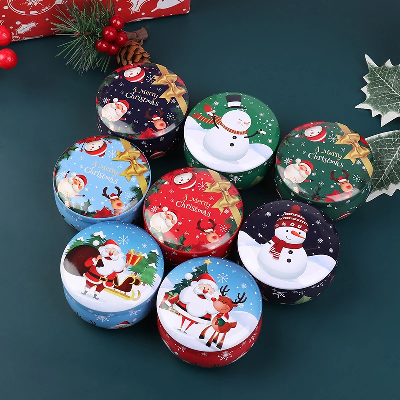 1pc Christmas Metal Tin Jars Coffee Tea Spice Candy Jewelry Storage Case Candle Making Containers Decorations Boxes