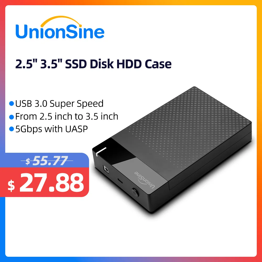 UnionSine 3.5'' HDD Case SATA to USB 3.0 Adapter External Hard Drive Enclosure for 2.5