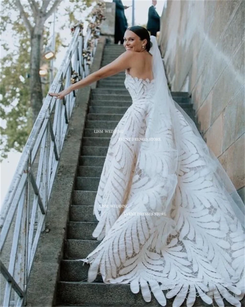 LISM-Vestidos De Novia De encaje con escote Corazón, traje De Novia sin tirantes, largo hasta el suelo, ocasión Formal, personalizado