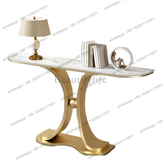 Entry entrance cabinet against the wall Ultra-narrow light luxury entrance table Semicircular rock slab entrance end view table