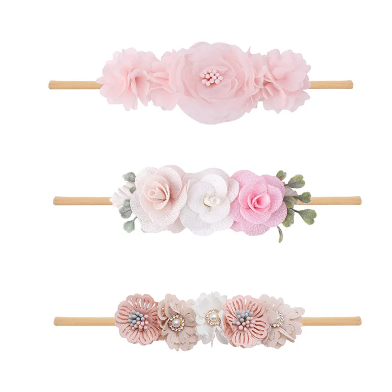 

3pcs Baby Girl Headbands Flowers, Super Soft & Stretchy Nylon Floral Hairbands for Newborn Toddler Headwraps Hair Accessories