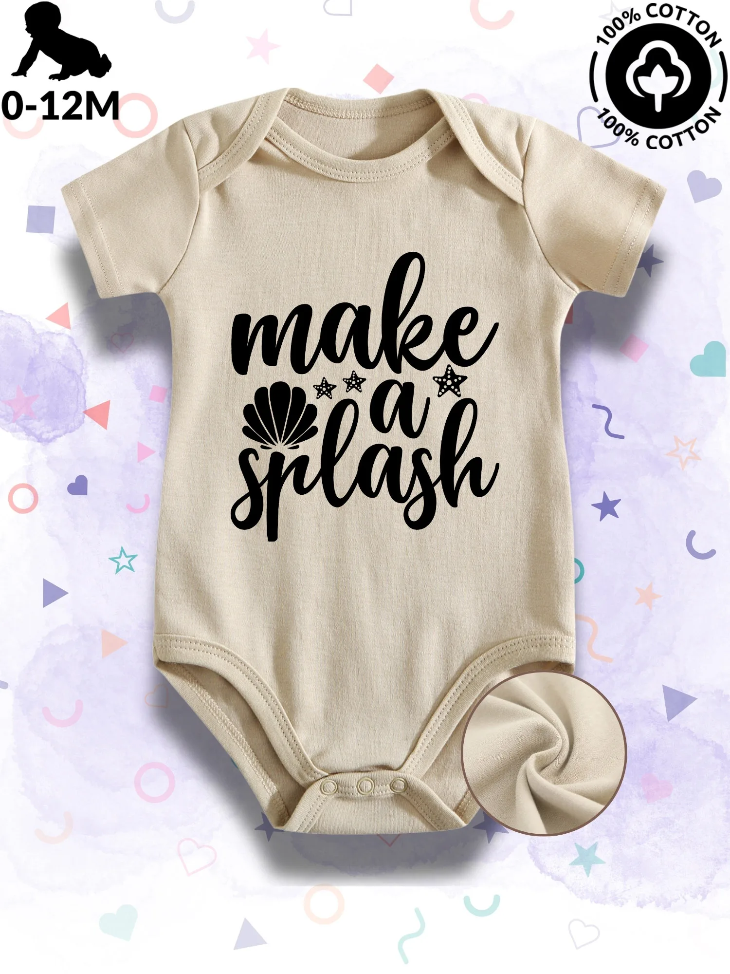 

Детский комбинезон-боди унисекс Make A Splash, 100% хлопок, мягкий, всесезонный, бежевый, для ползания, 190 г/м²