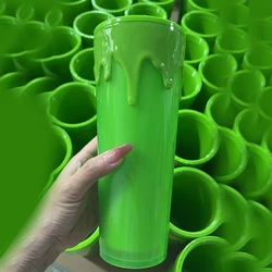 710ml Portable Large Capacity Halloween Themed Sippy Cup Fluorescent Green Highquality Tumbler Double-layer Plastic Water Bottle