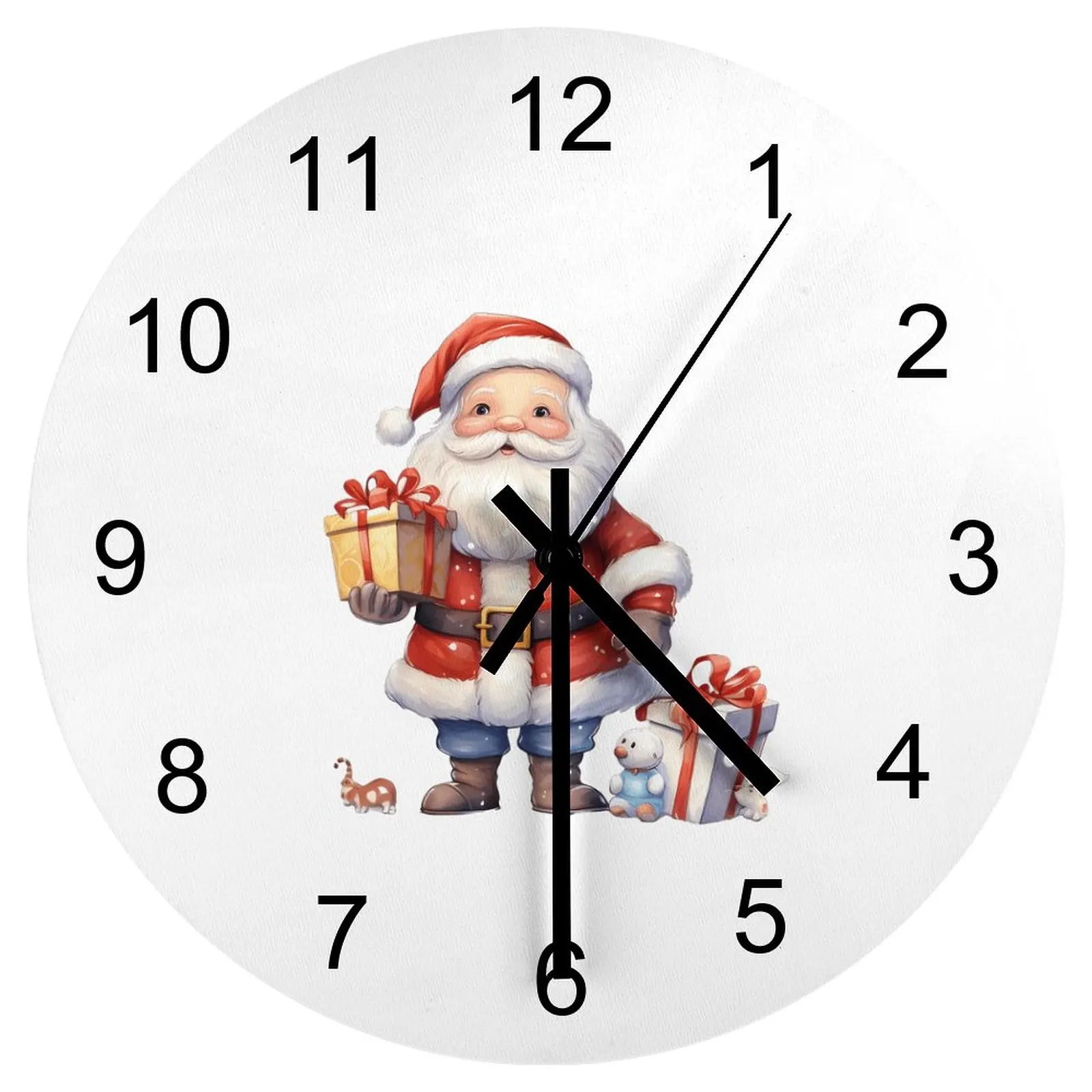 

Bedroom Wall Clock Santa Claus Clocks 12 inch Mute Wooden Round Patterned Durable Fantasy